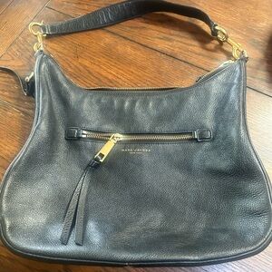 Marc Jacobs Black Leather Hobo Bag with Gold Accents shoulder Bag